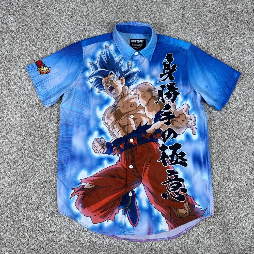 Dragon Ball Super Goku Shirt Mens‎ M Blue Button Up Short Sleeve Anime Hot Topic